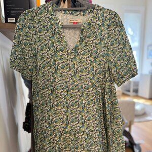 Marine Layer Jamie Ditsy Floral Green Boho Tiered Mini Dress - Small